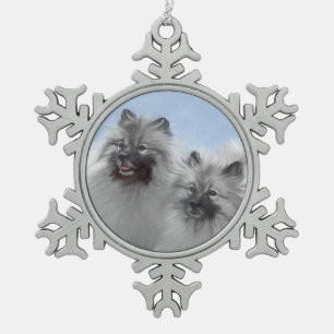 Keeshond-Paar Kees-Malerei Originale Tierkunst Schneeflocken Zinn-Ornament