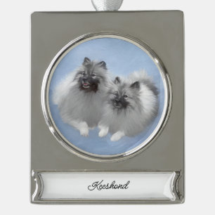 Keeshond Pair of Kees Painting Original Animal Art Banner-Ornament Silber