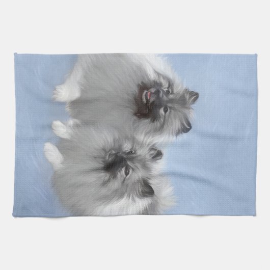 Keeshond Pair of Kees Painting Original Animal Art Geschirrtuch (Horizontal)