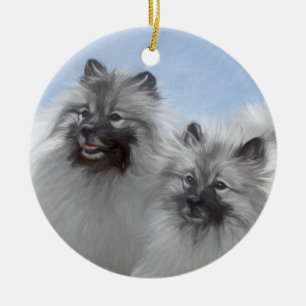 Keeshond Pair of Kees Painting Original Animal Art Keramik Ornament