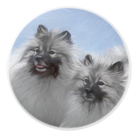 Keeshond Pair of Kees Painting Original Animal Art Keramikknauf (Vorderseite)