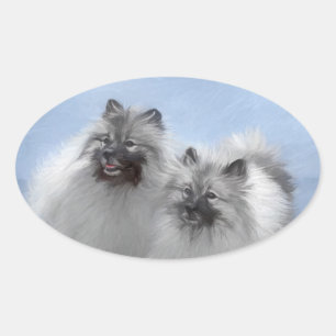 Keeshond Pair of Kees Painting Original Animal Art Ovaler Aufkleber