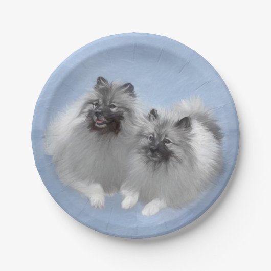 Keeshond Pair of Kees Painting Original Animal Art Pappteller (Vorderseite)