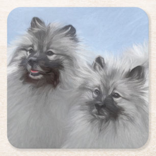 Keeshond Pair of Kees Painting Original Animal Art Rechteckiger Pappuntersetzer