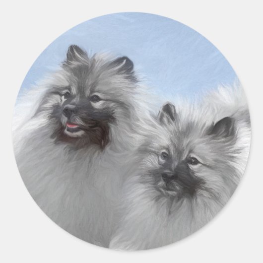 Keeshond Pair of Kees Painting Original Animal Art Runder Aufkleber (Vorderseite)
