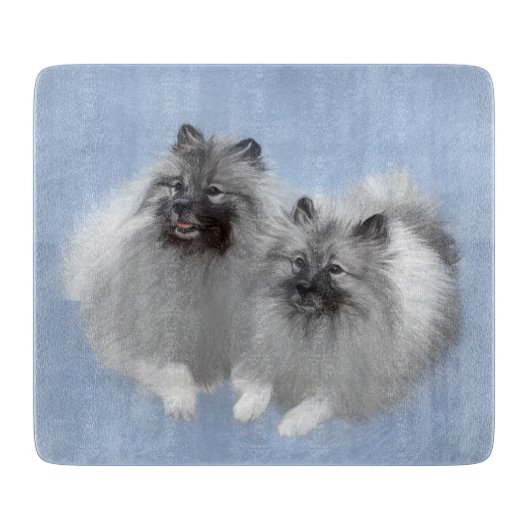 Keeshond Pair of Kees Painting Original Animal Art Schneidebrett (Vorderseite)