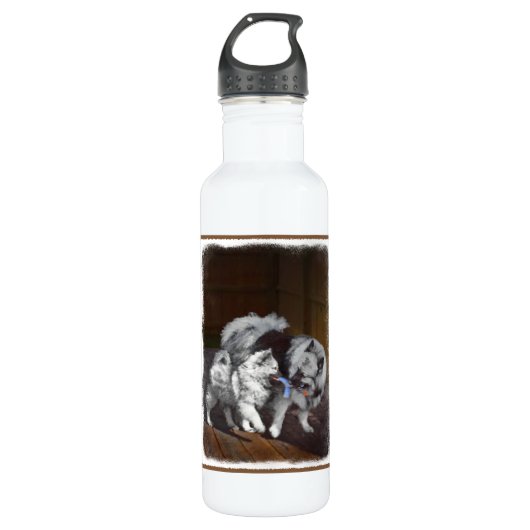 Keeshond Play-time Malerei - Niedliche Original Hu Trinkflasche (Vorderseite)