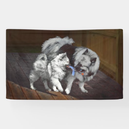 Keeshond Playtime Malerei - Niedliche Original Dog Banner (Horizontal)