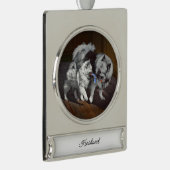 Keeshond Playtime Malerei - Niedliche Original Dog Banner-Ornament Silber (Rechts)