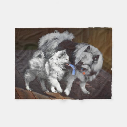 Keeshond Playtime Malerei - Niedliche Original Dog Fleecedecke (Vorderseite (Horizontal))