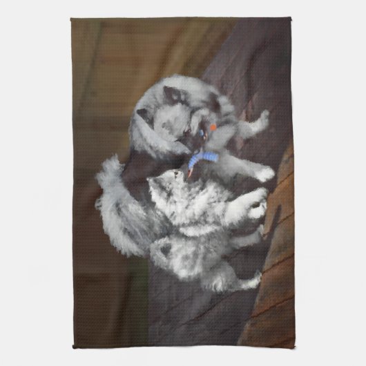 Keeshond Playtime Malerei - Niedliche Original Dog Geschirrtuch (Vertikal)