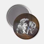 Keeshond Playtime Malerei - Niedliche Original Dog Magnet (Vorderseite/Rückseite)