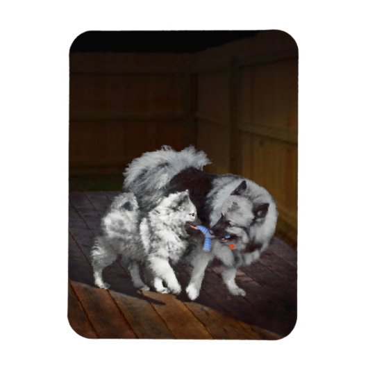 Keeshond Playtime Malerei - Niedliche Original Dog Magnet (Vertikal)