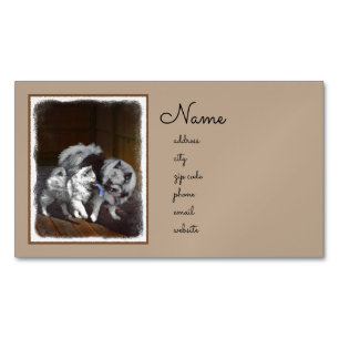 Keeshond Playtime Malerei - Niedliche Original Dog Magnetische Visitenkarte