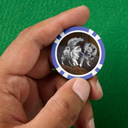 Keeshond Playtime Malerei - Niedliche Original Dog Pokerchips (Hand)