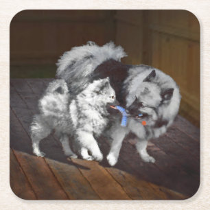 Keeshond Playtime Malerei - Niedliche Original Dog Rechteckiger Pappuntersetzer