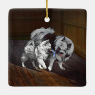 Keeshond Playtime Painting - Cute Original Dog Art Keramikornament