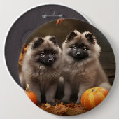 Keeshond Puppy Autumn Delight Pumpkin Button (Vorne & Hinten)