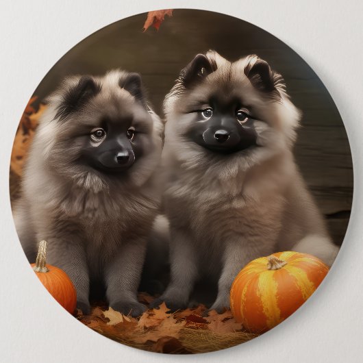 Keeshond Puppy Autumn Delight Pumpkin Button (Vorderseite)