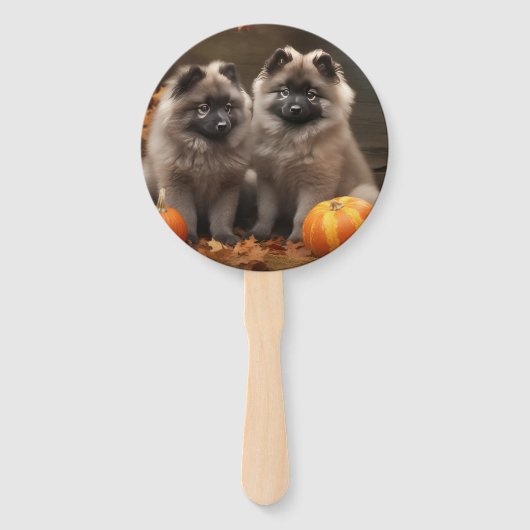 Keeshond Puppy Autumn Delight Pumpkin Fächer (Rückseite)