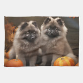 Keeshond Puppy Autumn Delight Pumpkin Geschirrtuch (Horizontal)