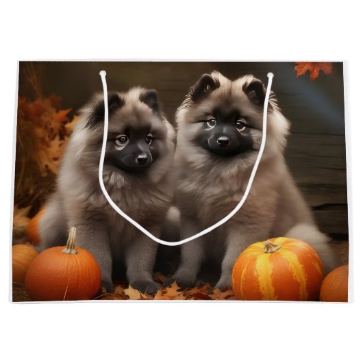 Keeshond Puppy Autumn Delight Pumpkin Große Geschenktüte (Vorderseite)