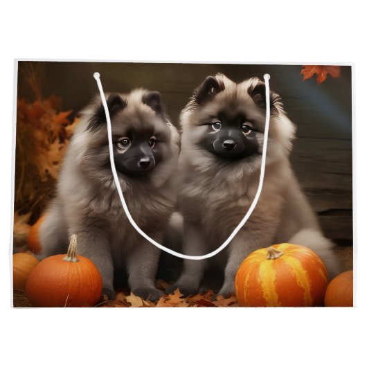 Keeshond Puppy Autumn Delight Pumpkin Große Geschenktüte (Rückseite)