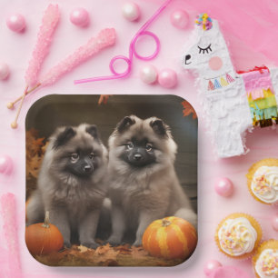 Keeshond Puppy Autumn Delight Pumpkin Pappteller