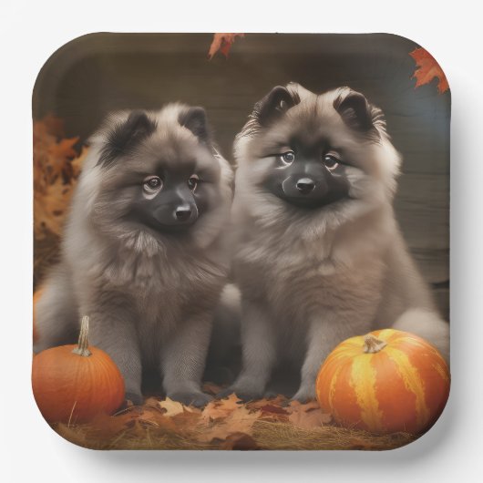 Keeshond Puppy Autumn Delight Pumpkin Pappteller (Vorderseite)