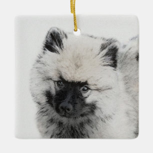 Keeshond Puppy Drawing - Cute Original Dog Art Keramikornament