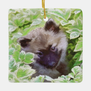 Keeshond Puppy in the Garden Painting Original Art Keramikornament
