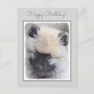 Keeshond Puppy Painting - Niedliche Original Dog A Postkarte