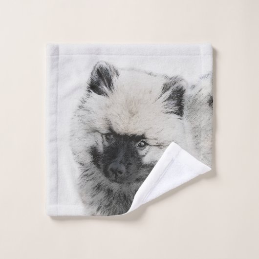 Keeshond Puppy Zeichnend - Niedliche Original Hund Badhandtuch Set (Waschlappen)