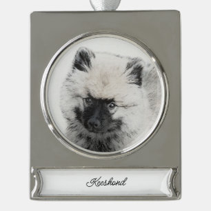 Keeshond Puppy Zeichnend - Niedliche Original Hund Banner-Ornament Silber