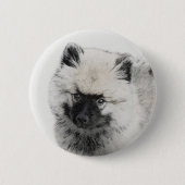 Keeshond Puppy Zeichnend - Niedliche Original Hund Button (Vorderseite)