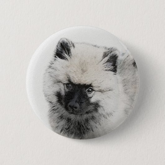 Keeshond Puppy Zeichnend - Niedliche Original Hund Button (Vorderseite)