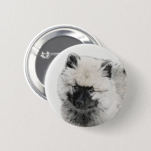 Keeshond Puppy Zeichnend - Niedliche Original Hund Button (Vorne & Hinten)