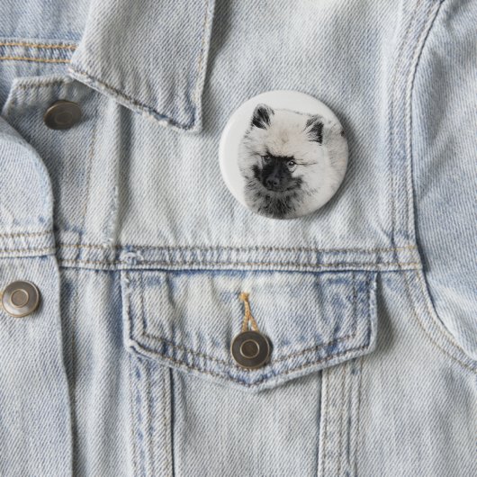 Keeshond Puppy Zeichnend - Niedliche Original Hund Button (Beispiel)