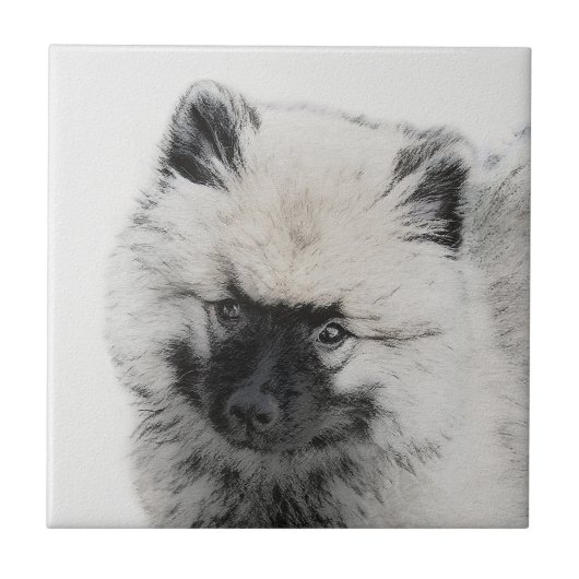 Keeshond Puppy Zeichnend - Niedliche Original Hund Fliese (Vorderseite)