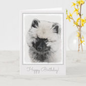 Keeshond Puppy Zeichnend - Niedliche Original Hund Karte (Gelbe Blume)