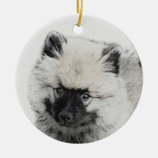 Keeshond Puppy Zeichnend - Niedliche Original Hund Keramik Ornament (Vorne)