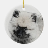 Keeshond Puppy Zeichnend - Niedliche Original Hund Keramik Ornament (Hinten)