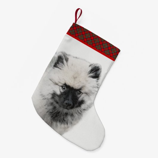 Keeshond Puppy Zeichnend - Niedliche Original Hund Kleiner Weihnachtsstrumpf (Vorderansicht (hängend))