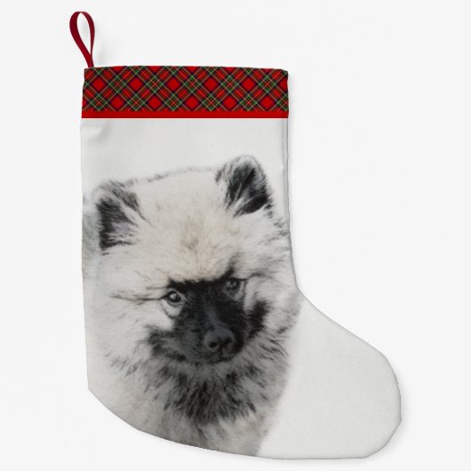 Keeshond Puppy Zeichnend - Niedliche Original Hund Kleiner Weihnachtsstrumpf (Vorderseite)