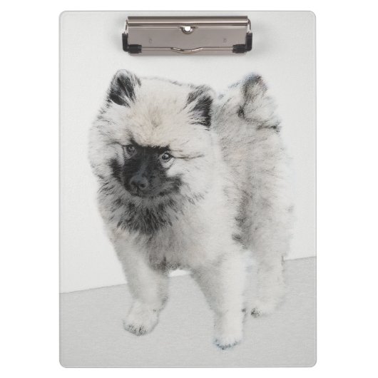 Keeshond Puppy Zeichnend - Niedliche Original Hund Klemmbrett (Vorderseite)
