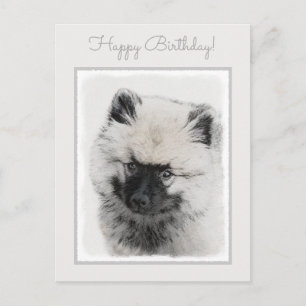 Keeshond Puppy Zeichnend - Niedliche Original Hund Postkarte