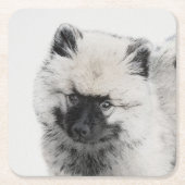 Keeshond Puppy Zeichnend - Niedliche Original Hund Rechteckiger Pappuntersetzer (Vorderseite)