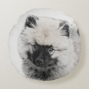 Keeshond Puppy Zeichnend - Niedliche Original Hund Rundes Kissen