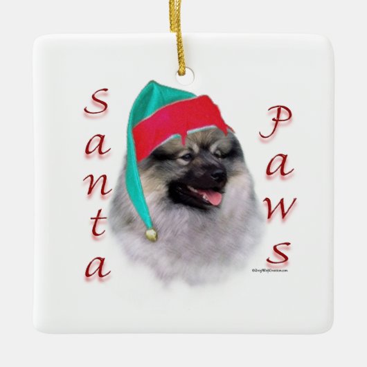 Keeshond Santa Paws Keramikornament (Vorderseite)