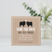 Keeshond-Silhouetten beim Hochzeitsstichtag speich Save The Date (Stehend Vorderseite)